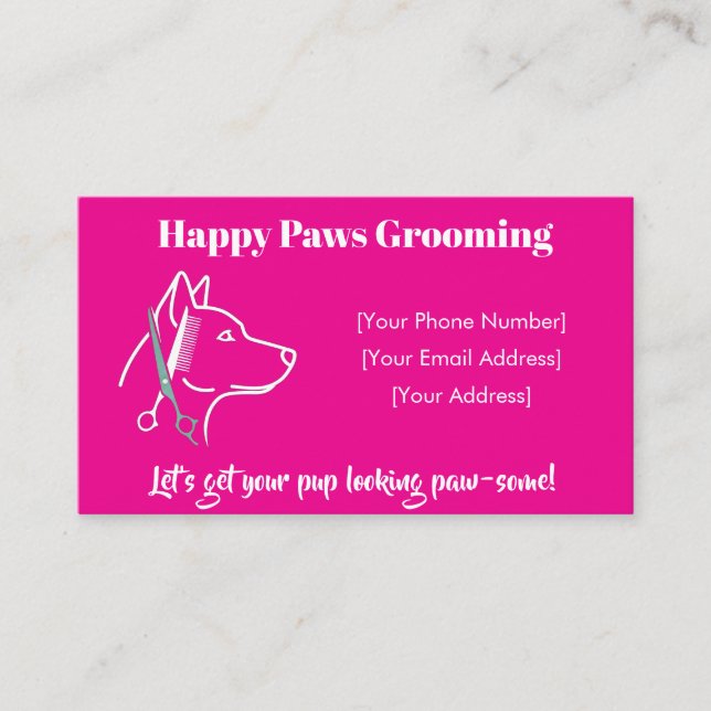 Customizable Minimalist Dog Grooming Business Card (Front)