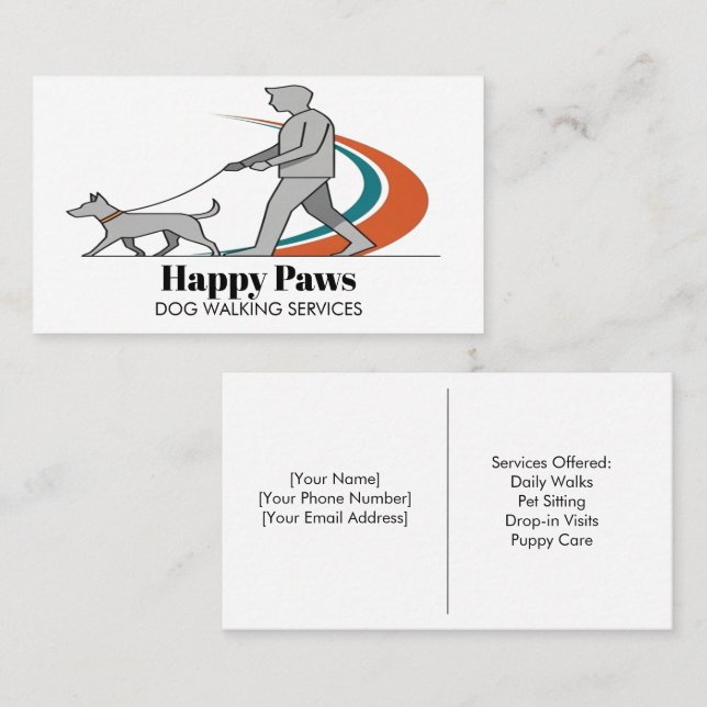Customizable Minimalist Dog Walker Business Card (Front/Back)