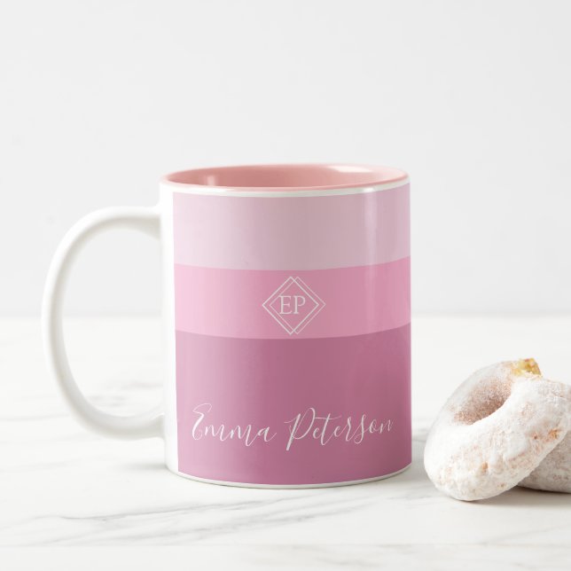 Customizable Minimalist Monogram  Two-Tone Coffee Mug (With Donut)