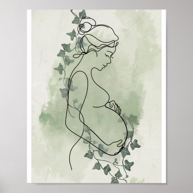 Customizable Minimalist Pregnancy Line Art Poster  (Front)