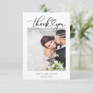 Customizable Minimalist Script Heart Wedding Photo Thank You Card