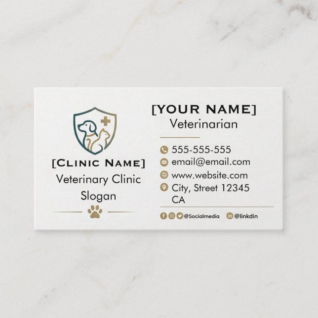 Customizable Minimalist Veterinary Business Card  (Front)