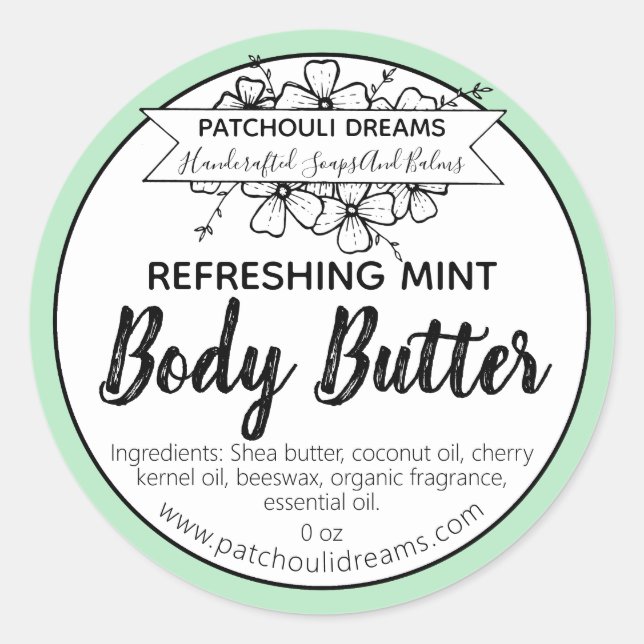 Customizable Mint Body Butter Label Handmade (Front)