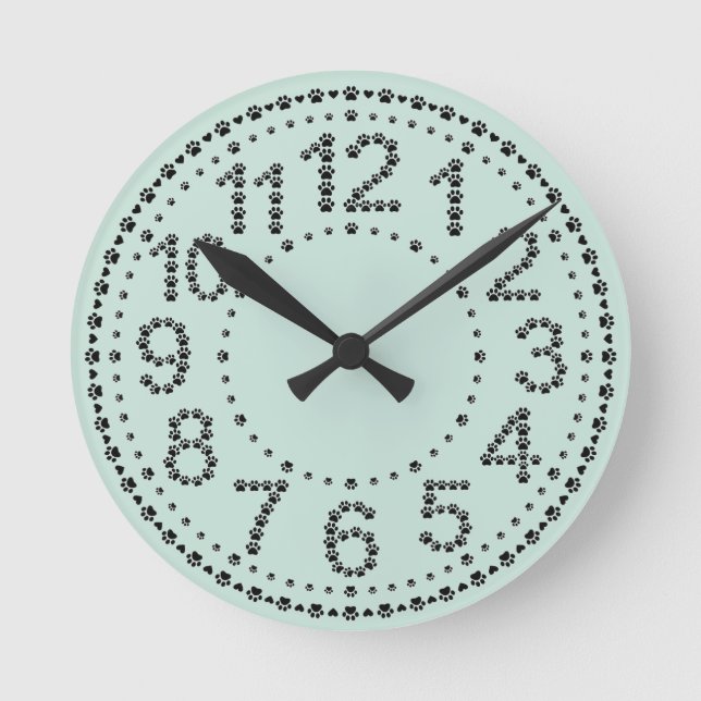 Customizable Mint Paw Print Wall Round Clock (Front)