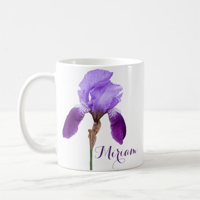 Customizable Miriam name pretty purple iris flower Coffee Mug (Left)