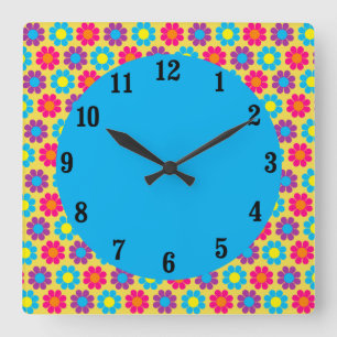 Customizable Mod Flower Power Square Wall Clock