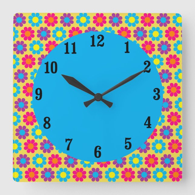 Customizable Mod Flower Power Square Wall Clock (Front)