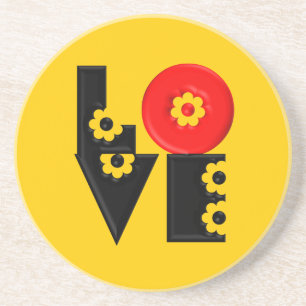 Customizable Mod Pop Puffy Floral LOVE Square Coaster