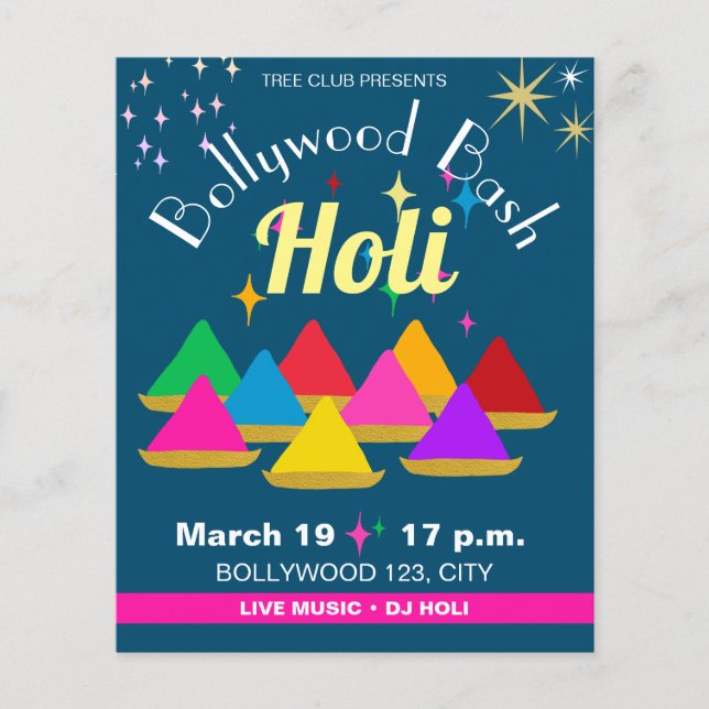 Customizable Modern Hindu Holi Festival Colours  Flyer (Front)