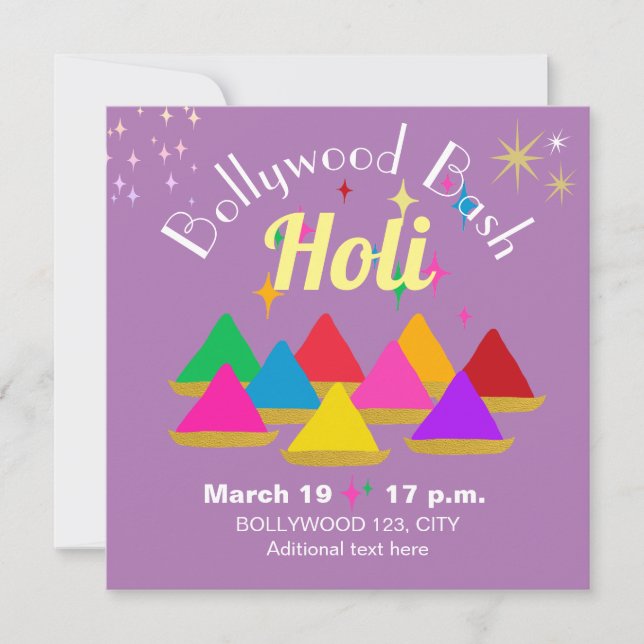 Customizable Modern Holi Festival Colours Purple Invitation (Front)