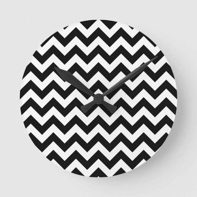 Customizable Modern Large White & Black Chevrons Round Clock (Front)