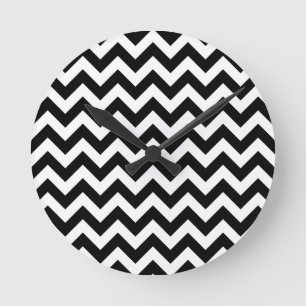 Customizable Modern Large White & Black Chevrons Round Clock