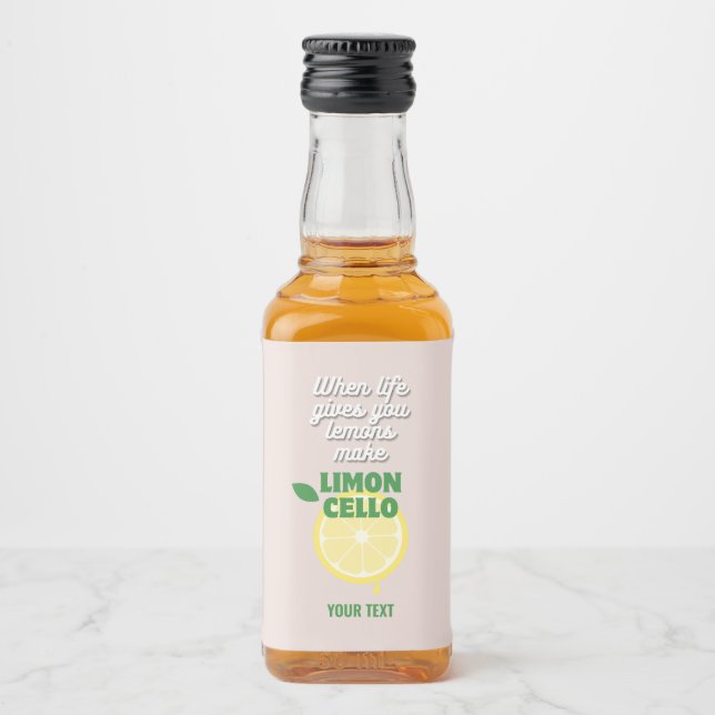 Customizable Modern Pink Italian Lemon Limoncello  Liquor Bottle Label (Front)