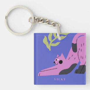 Customizable Modern Pink Kitty Cat Keychain