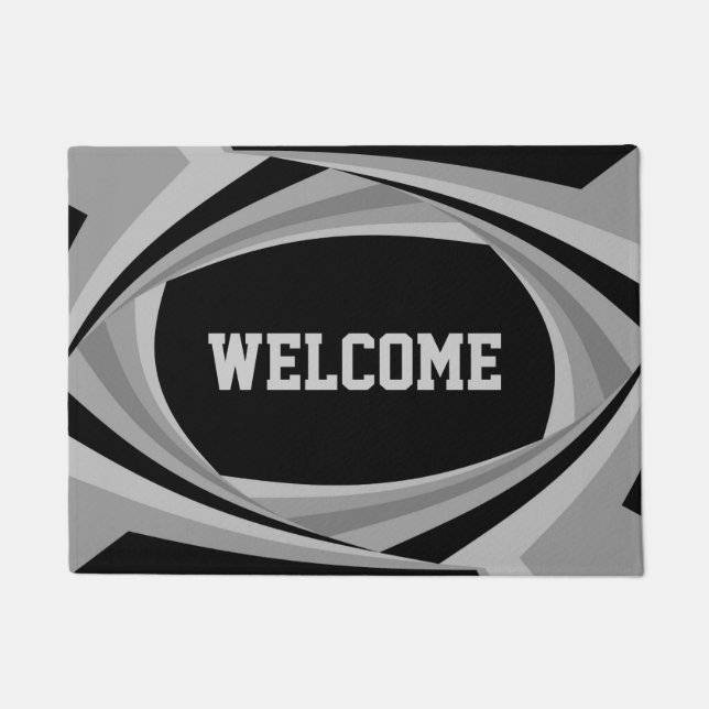 Customizable Modern Stylish Black Silver Pattern Doormat (Front)