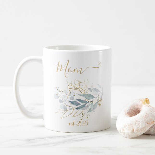CUSTOMIZABLE Mom Date - First time Mom Coffee Mug (With Donut)