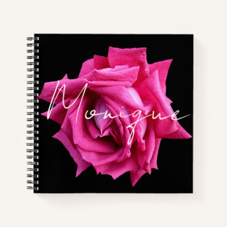 Customizable Monique name hot pink rose floral  Notebook