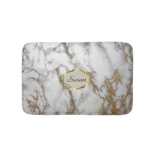 Customizable monogram Bath Mat, faux gold, grey Mat
