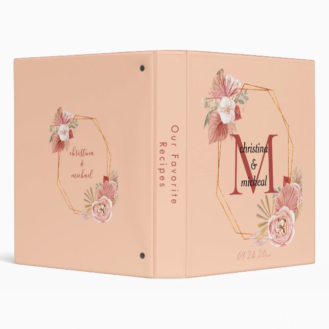 Customizable Monogram Boho Floral Caramel 3 Ring B Binder (Background)