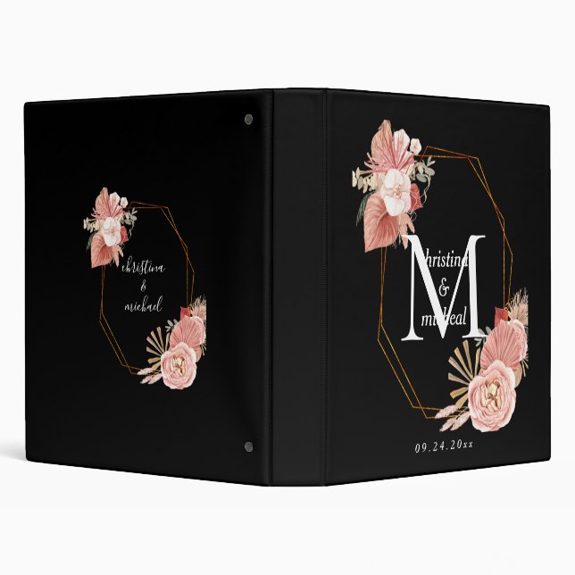 Customizable Monogram Boho Floral Heart 3 ring  Binder (Background)