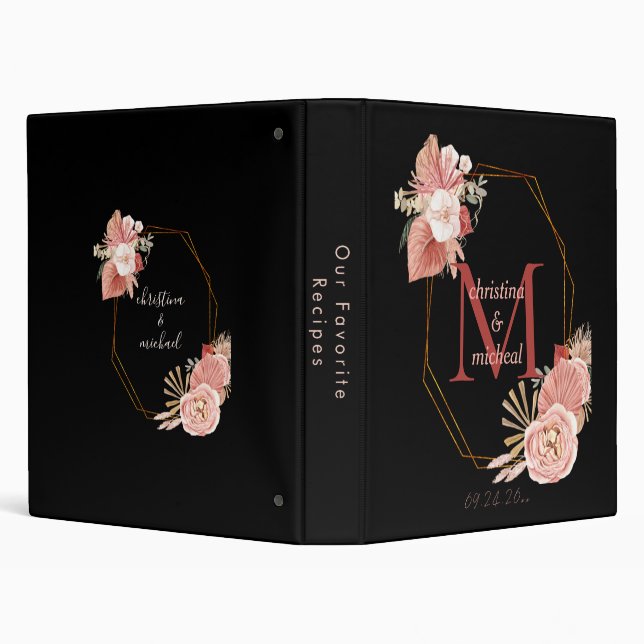 Customizable Monogram Boho Floral Rose 3 Ring Bind Binder (Background)