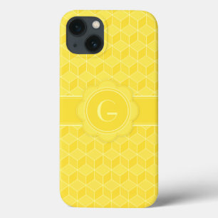 Customizable Monogram Bright Yellow 3D cubes iPhone 13 Case