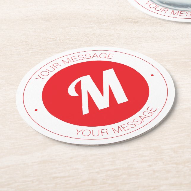 Customizable Monogram & Circular Text Template Round Paper Coaster (Angled)