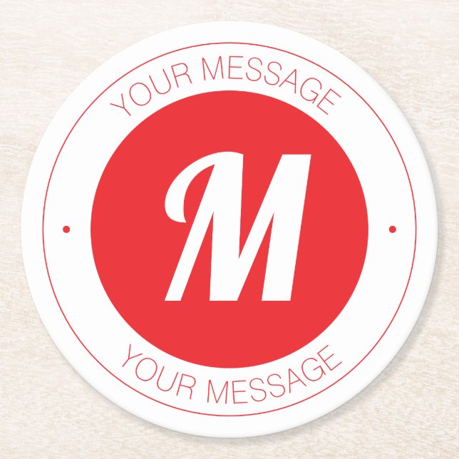 Customizable Monogram & Circular Text Template Round Paper Coaster (Front)