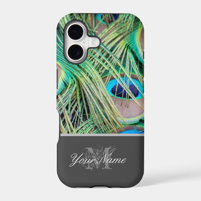 Customizable Monogram colourful peacock feathers! (Back)