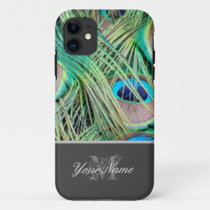 Customizable Monogram colourful peacock feathers! iPhone 11 Case