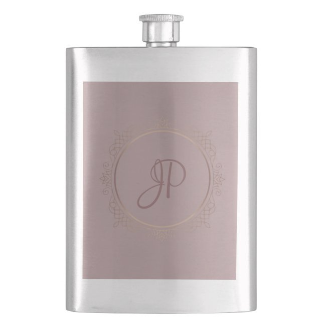 Customizable Monogram Elegant Rose Gold Template Hip Flask (Front)