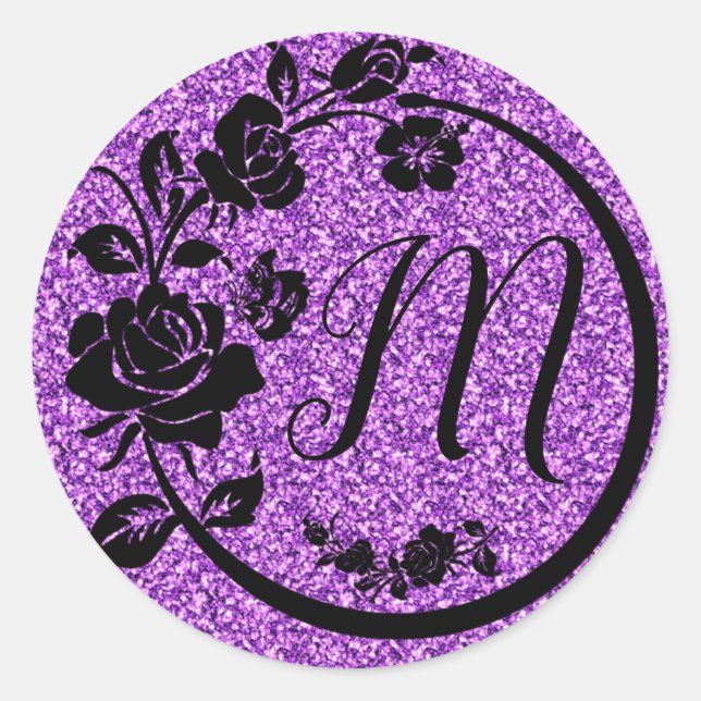 customizable monogram glitter classic round sticker (Front)