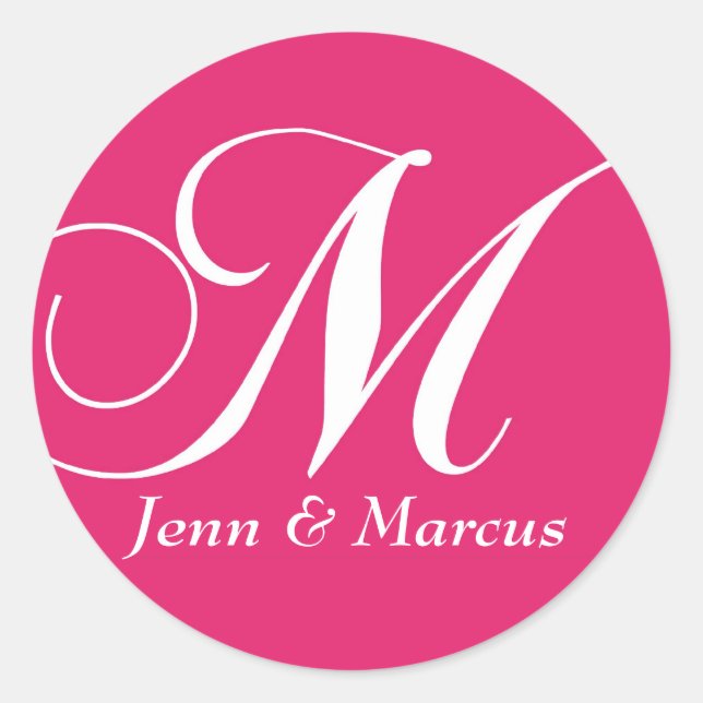 Customizable Monogram M Wedding Sticker Pink (Front)