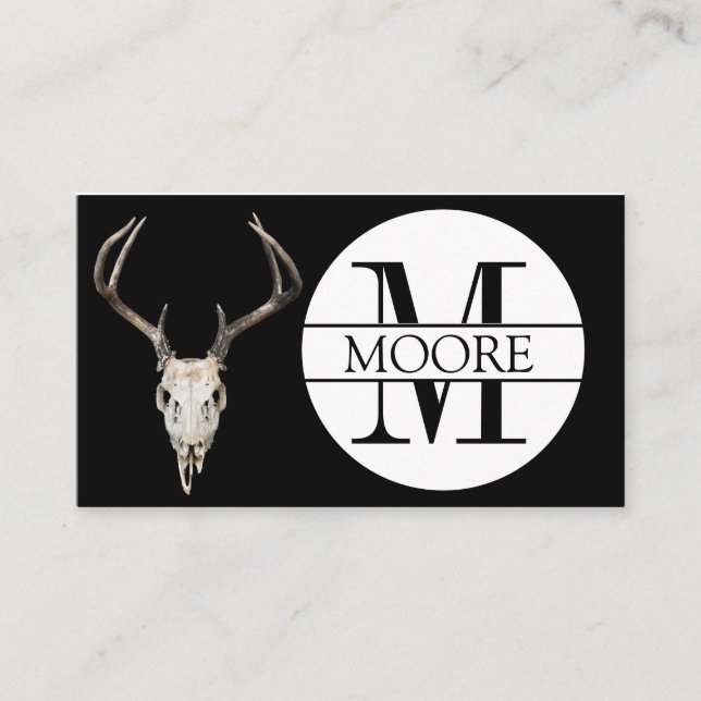Customizable Monogram Name Deer Skull Antler Business Card (Front)