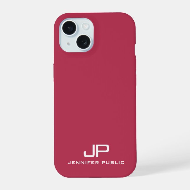 Customizable Monogram Name Template Viva Magenta iPhone 15 Case (Back)