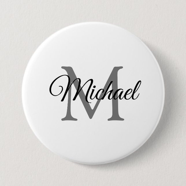 Customizable Monogram Name White Template Large 3 Inch Round Button (Front)