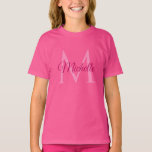Customizable Monogram Name Wow Pink Girls T-Shirt<br><div class="desc">Customizable Monogram Name Wow Pink Template Elegant Trendy Girls' T-Shirt.</div>