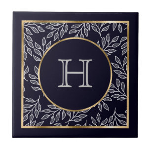 Customizable Monogram Navy Gold Tile