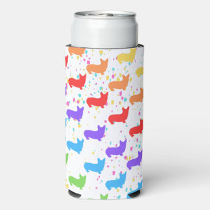 Customizable Monogram Rainbow Corgi Party  Seltzer Can Cooler