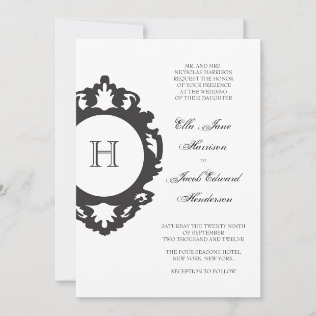Customizable Monogram Wedding Invitation Charcoal (Front)