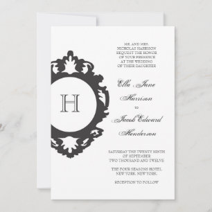 Customizable Monogram Wedding Invitation Charcoal