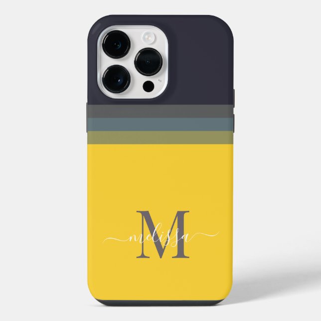 Customizable Monogram with Cute Stripe Colour Bloc iPhone Case (Back)