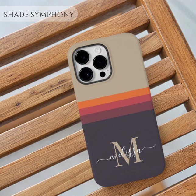 Customizable Monogram with Cute Stripe Colour Bloc iPhone Case (Customizable Monogram with brown black red orange purple Cute Stripe Color Block iPhone Case
)