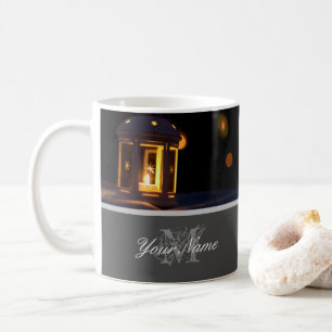 Customizable Monogram with golden christmas lights Coffee Mug