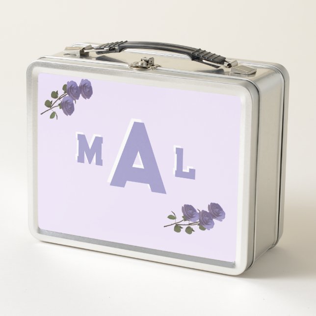 Customizable Monogrammed Lavender  Metal Lunch Box (Front)