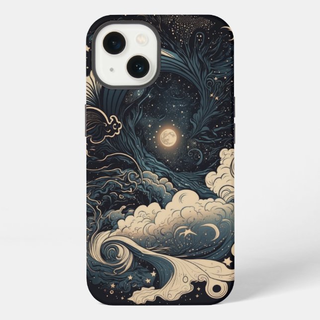 Customizable Moonlit Sea Waves Fantasy iPhone Case (Back)