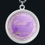 Customizable Mother Of The Bride Purple Keepsake Silver Plated Necklace<br><div class="desc">Customizable Mother Of The Bride Shades Of Lavender Keepsake Necklace. Replace Mother Of The Brides first name and last name initial with correct information, and the date of your marriage, on this elegant keepsake necklace, in the "Personalize It" box on the right of this product page. You may choose to...</div>