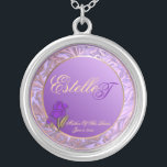 Customizable Mother Of The Bride Purple Keepsake Silver Plated Necklace<br><div class="desc">Customizable Mother Of The Bride Shades Of Lavender Keepsake Necklace. Replace Mother Of The Brides first name and last name initial with correct information, and the date of your marriage, on this elegant keepsake necklace, in the "Personalize It" box on the right of this product page. You may choose to...</div>