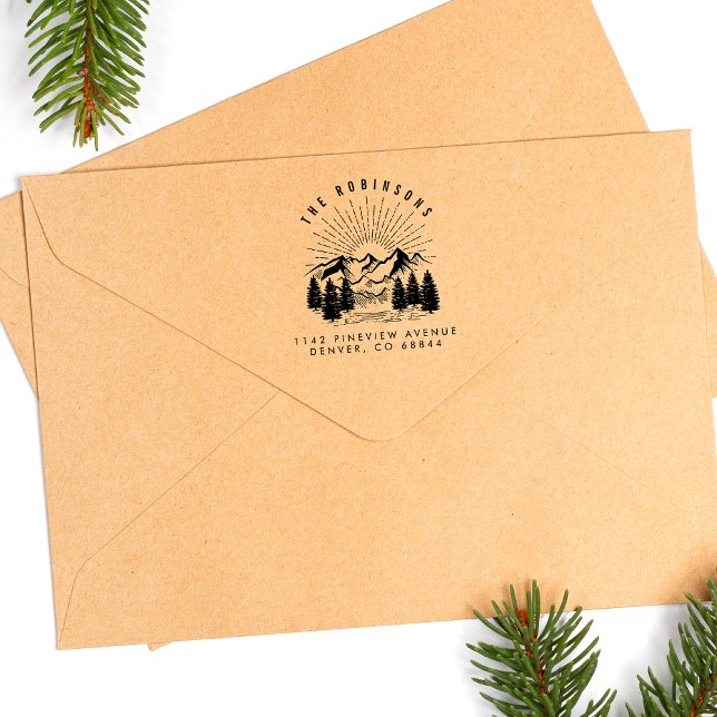 Customizable Mountain & Pine Trees Return Address Rubber Stamp (Creator Uploaded)