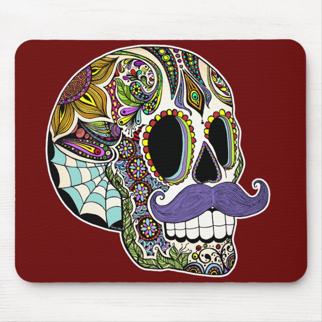 Customizable Moustache Sugar Skull Mousepad (Front)